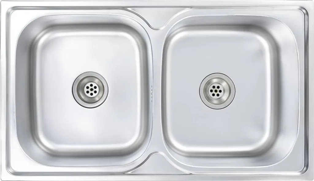 Évier de cuisine double cuve en inox avec crépine et siphon complet