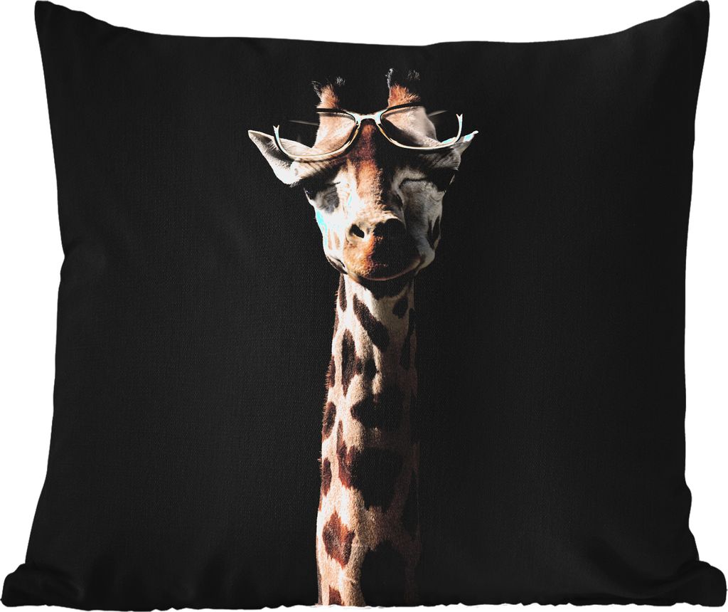 MuchoWow Outdoor Kissen - Giraffe - Schutzbrille - Schwarz - 45x45 cm - Wetterfest - Lounge Kissen - Fotokissen - Dekoratives Kissen