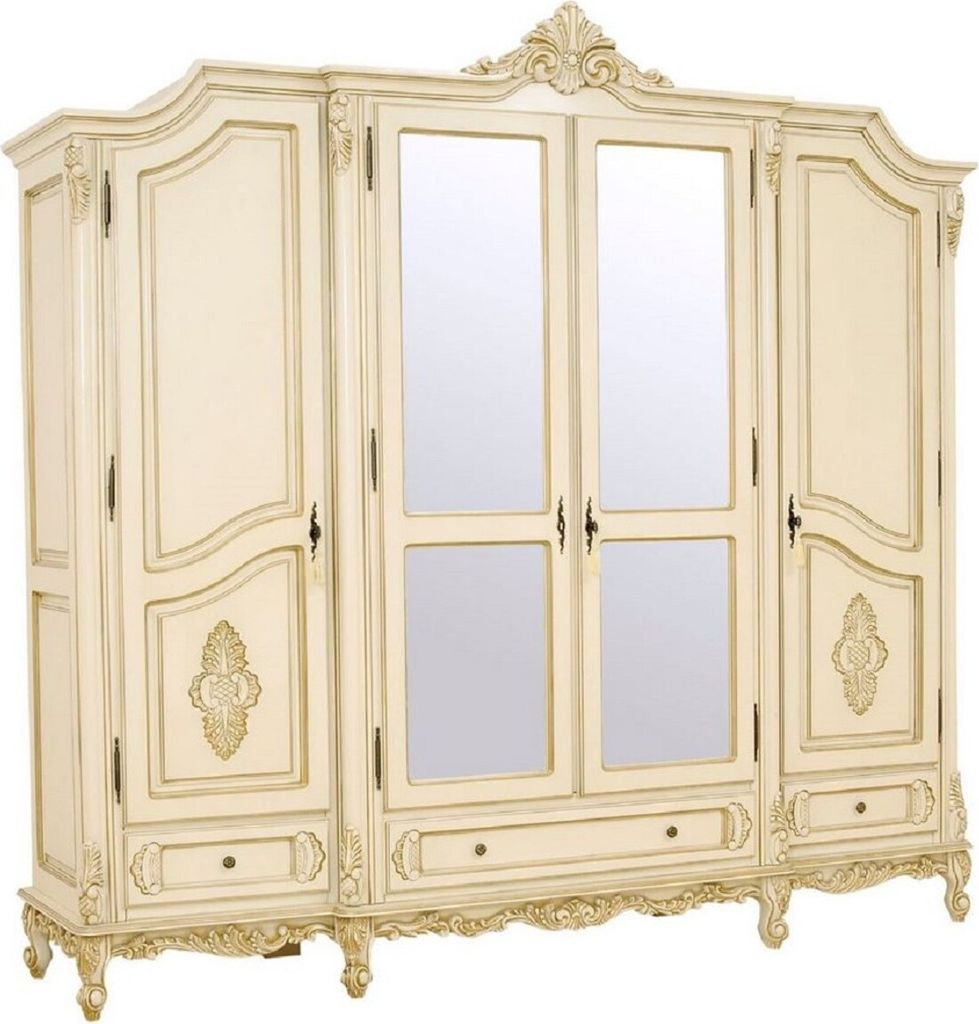 Casa Padrino Luxus Barock Schlafzimmerschrank Creme / Beige - Prunkvoller Massivholz Schrank mit 4 Türen und 3 Schubladen - Barock Kleiderschrank ...