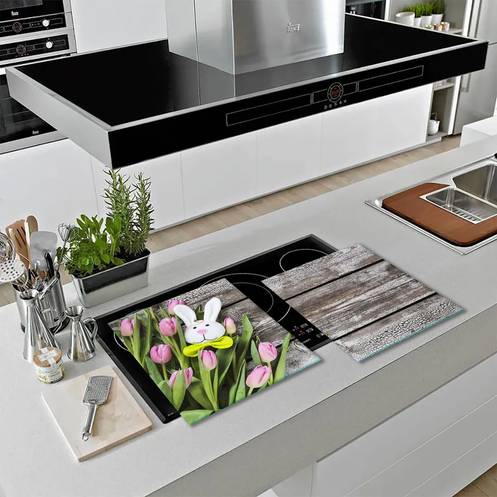 Piastra di copertura per piano cottura in ceramica 2 pezzi 2x40x52 fiori rosa copertura alzatina in vetro - 12