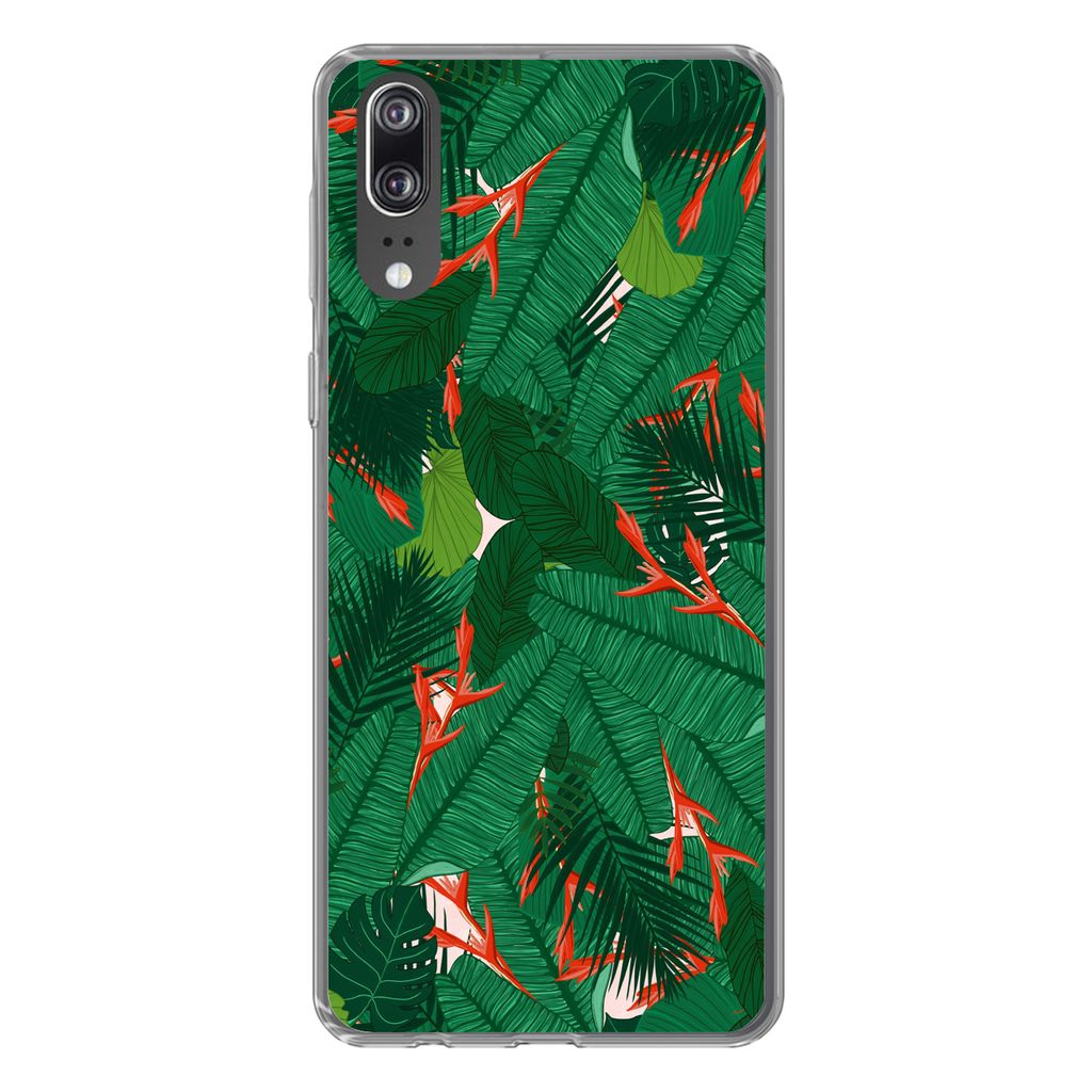 MuchoWow Handyhülle Schutzhülle Hülle für Huawei P20 Blumen - Blätter - Muster Silikon Softcase Handy Hülle - Hardcover