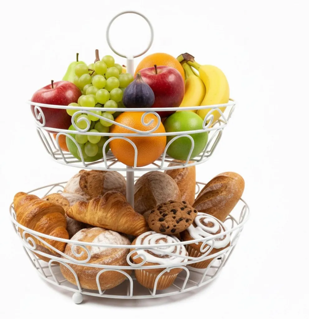 Panier à fruits étagé gain de place pour plan de travail de cuisine