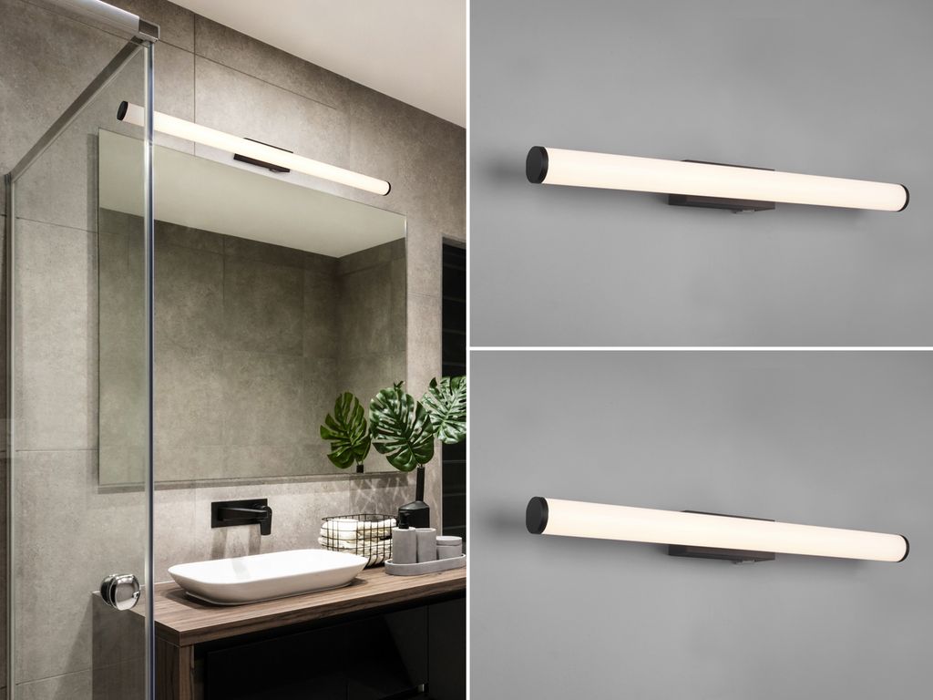 LED Badlampe Set Wand mit Schalter Schwarz 80cm Gäste WC Spiegelleuchte seitlich