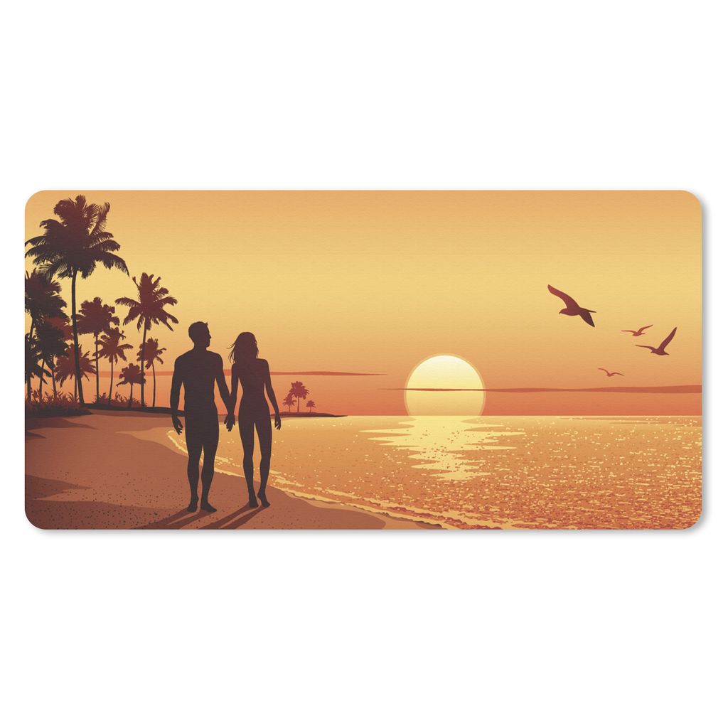 MuchoWow Schreibtischunterlage Eine Illustration des Sonnenuntergangs und eines orangefarbenen Himmels 80x40 cm - XXL Mauspad - Gaming Mauspad