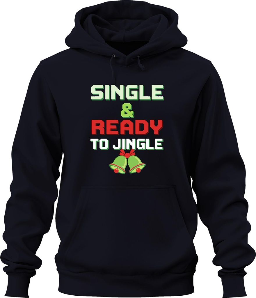 SINGLE & READY TO JINGLE Weihnachten Lustig Retro Pixel Party Uni Hoodie Kapuzenpullover, Navy, L