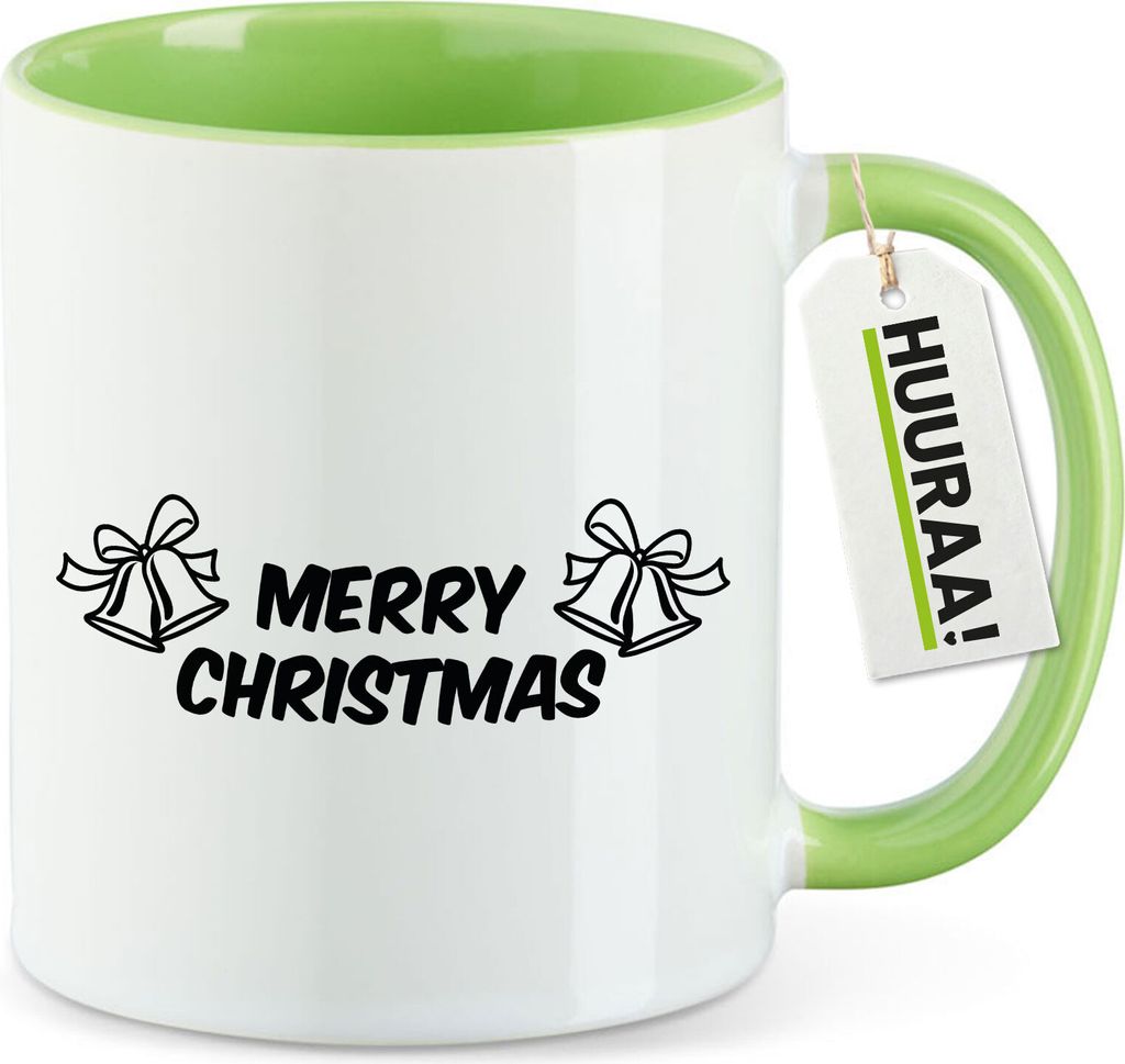 Huuraa Kaffeetasse Merry Christmas Glocken 330ml Grün Keramik Kaffeebecher Geschenkidee