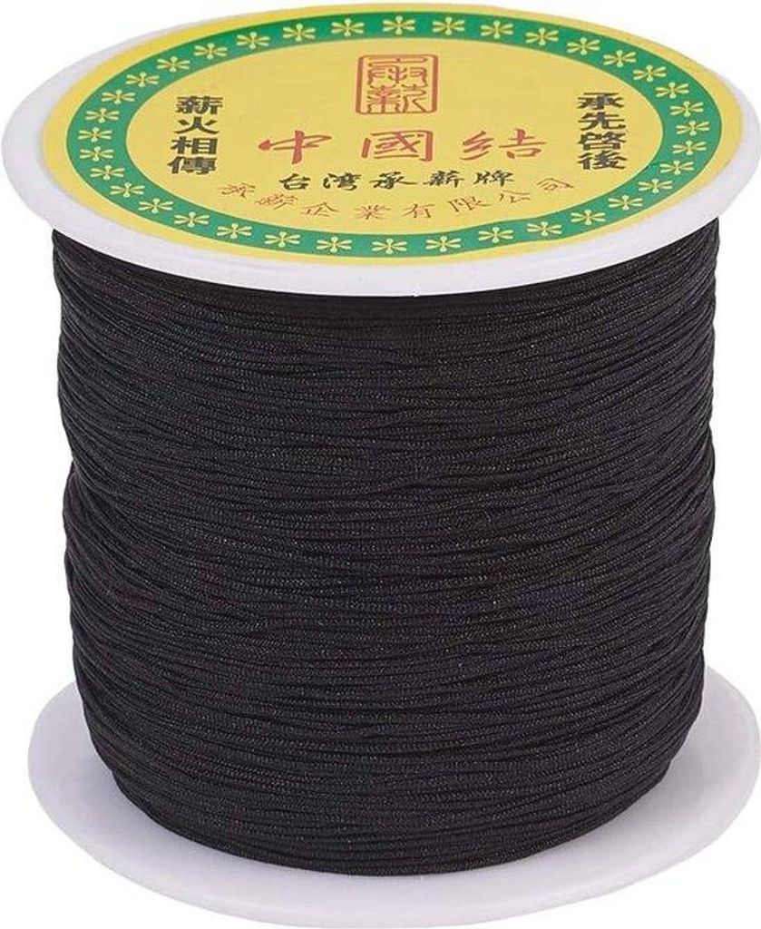 Schwarzes, seidähnliches, geflochtenes Nylon-Draad - 0,5 mm - ideal für Macramé und Freundschaftsarmbänder