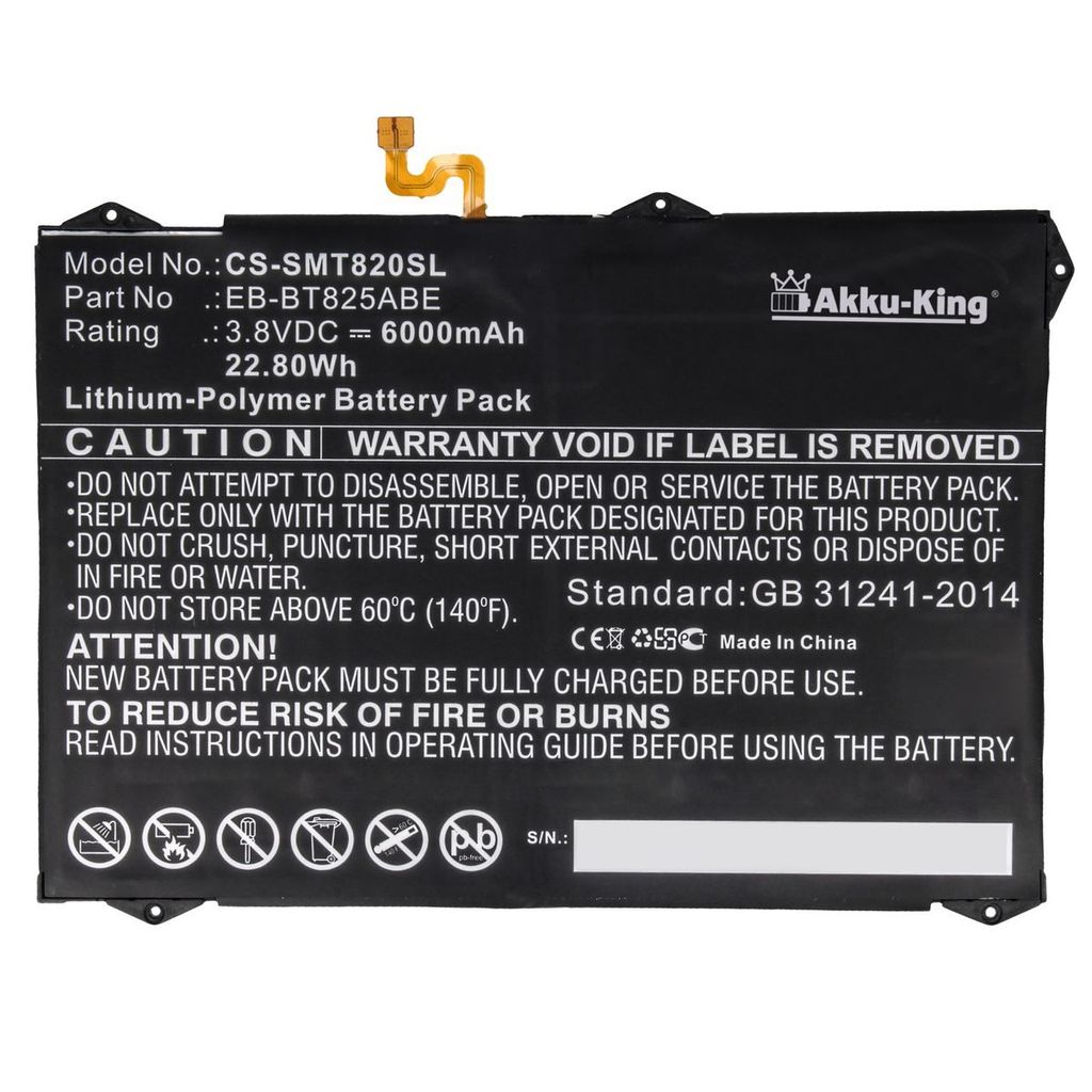 Akku kompatibel mit Samsung EB-BT825ABA - Li-Polymer 6000mAh - für Galaxy Tab S3 9.7 XLTE, EB-BT825ABE