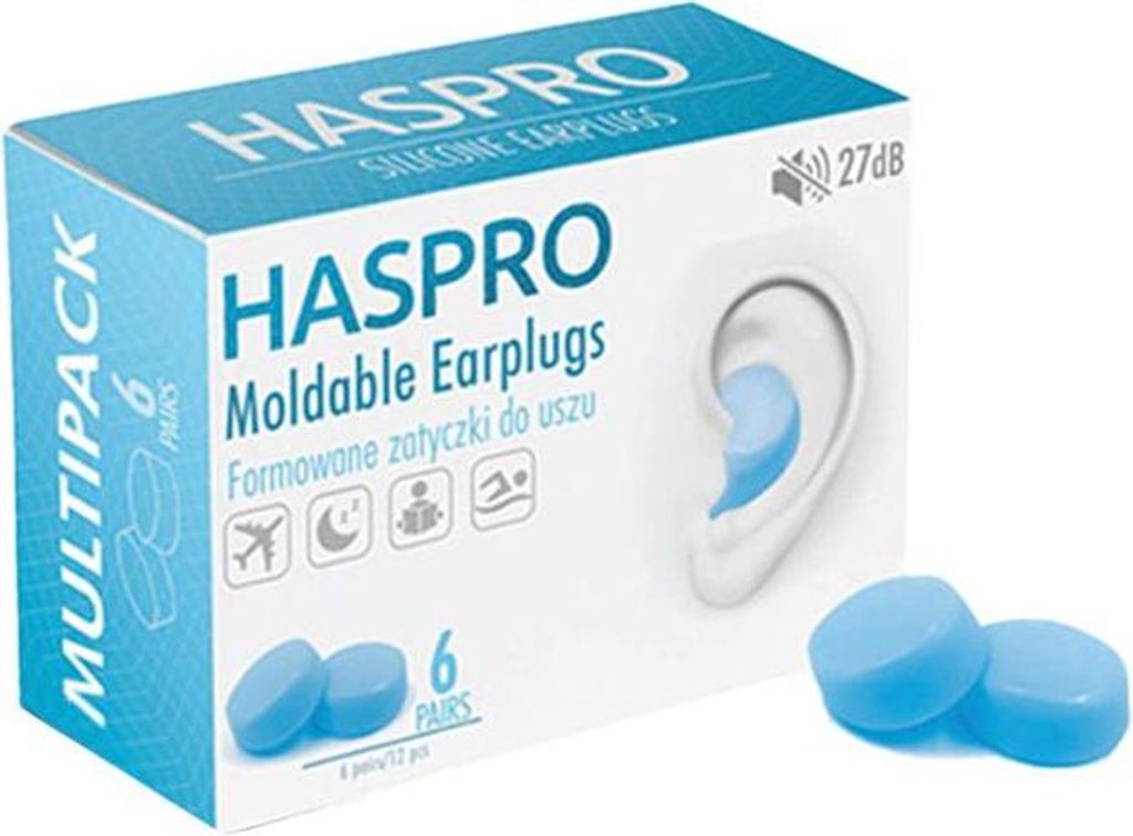 A product box for Haspro moldable earplugs.