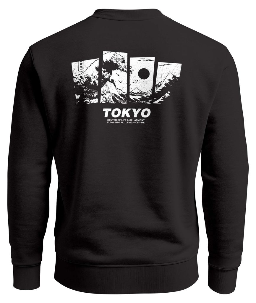 Sweatshirt Herren Pullover mit Backprint Japan Design mit Welle Asian Streetwear Fashion Streetwear Graphic Print Neverless