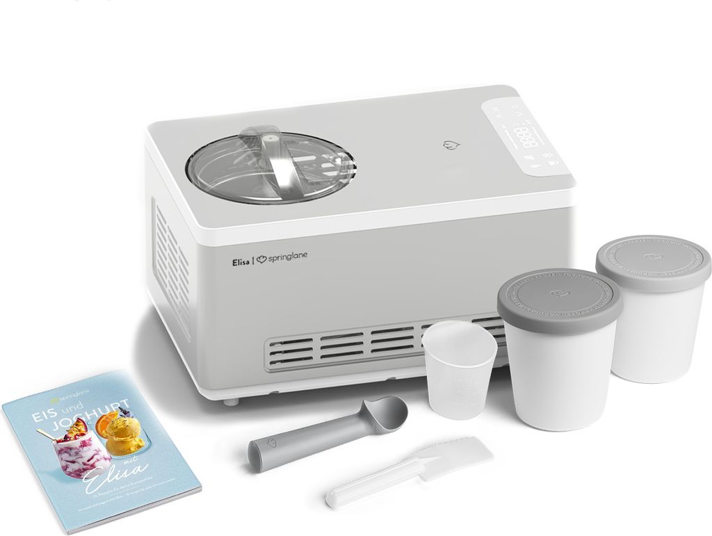SPRINGLANE Eismaschine & Joghurtbereiter Elisa 2,0 L mit selbstkühlendem Kompressor 220 W inkl. Aufbewahrungsbehälter 2er-Set, Eiscrememaschine m...