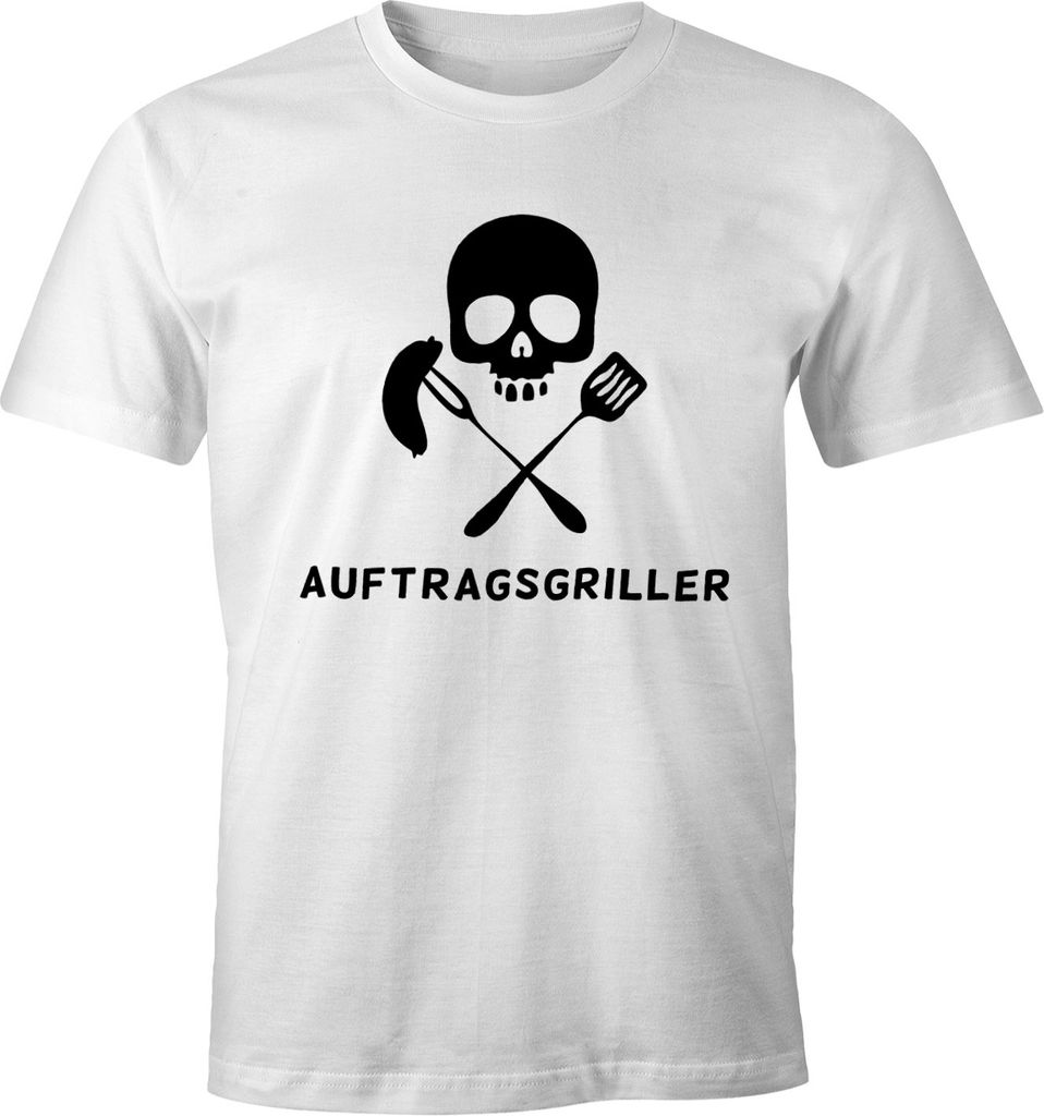 Herren T-Shirt Auftragsgriller Funshirt Grill Shirt BBQ FunShirt Skull Moonworks weiß 3XL