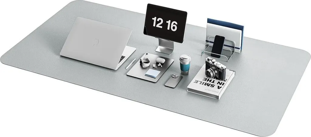 Tapis de souris géant anti-rayures 120x60 cm cuir suédé gris luxe