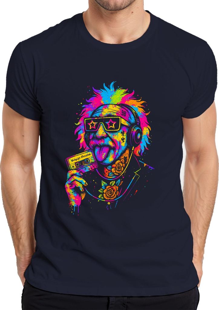 Retro Kassette Punk Professor Vintage Rocker 80er Hipster Skizze Herren T-Shirt, Navy, L