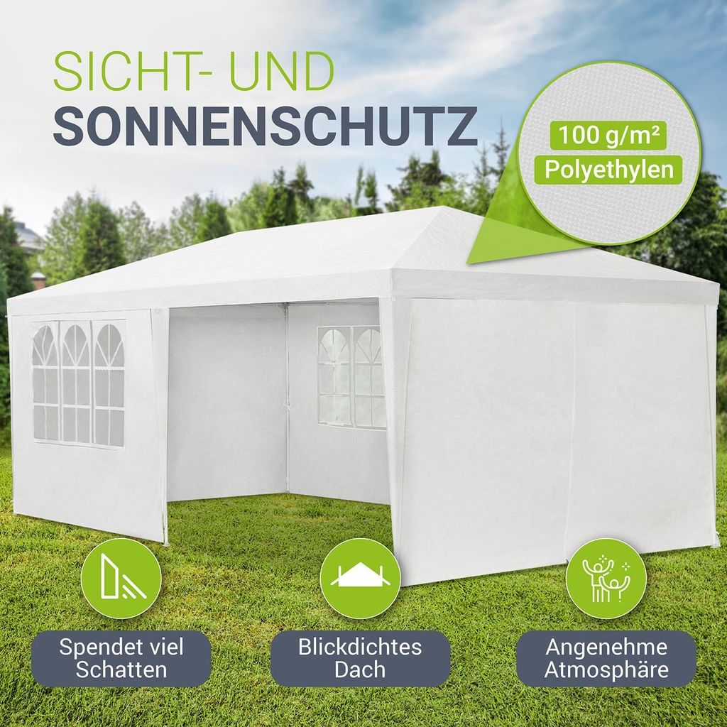 Juskys Partyzelt 3x6 m Weiß mit Dach & Seitenwänden - 18 m² Produktbild 3