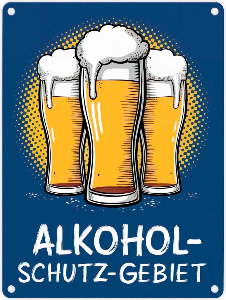 Alkohol-Schutzgebiet mit drei Biergläsern Metallschild in 15x20 cm