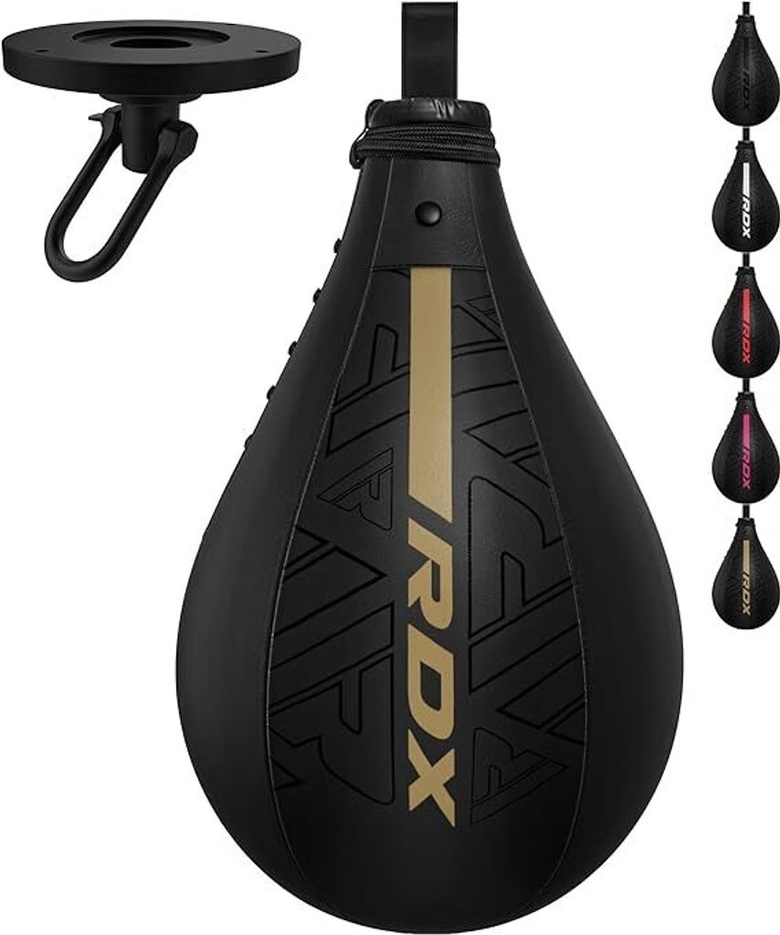 RDX Boxbirne Maya Hide Leder Set, Speedball Hängend Mit Halterung, Punchingball Boxing Speed Bag, Geschwindigkeit Ball Boxen Training Trainingsger...