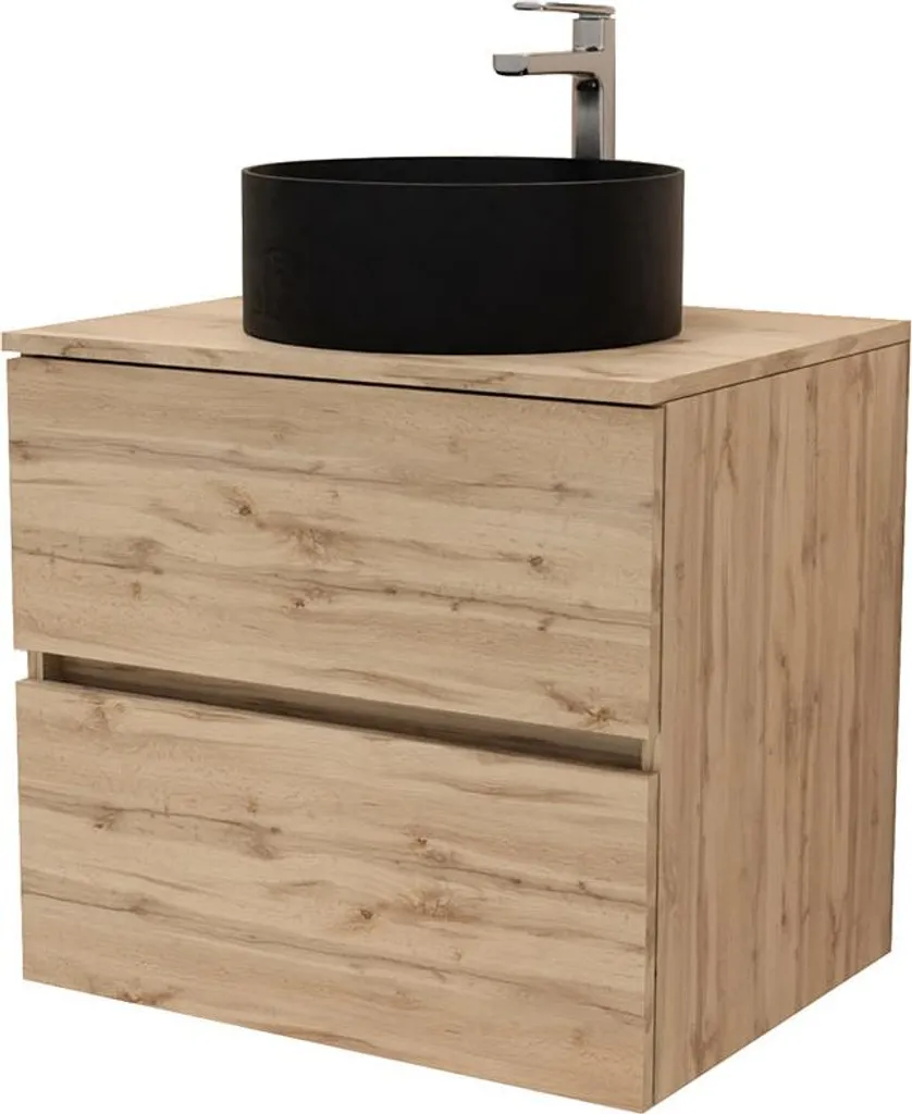 Ensemble Meuble de Lavabo 80cm 2 Tiroirs avec Vasque Noire Ronde