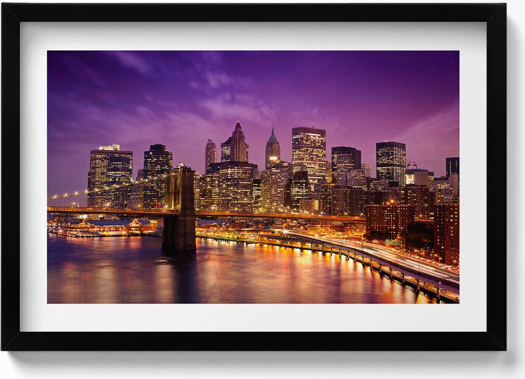 Lichter der Stadt am Abend– Wandbild mit Rahmen – Gerahmtes Bild – Wanddekoration – 60x40 cm – Schwarz Rahmen