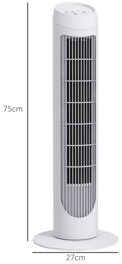 Ventilateur colonne silencieux oscillant 3 vitesses - Hauteur 80cm Blanc