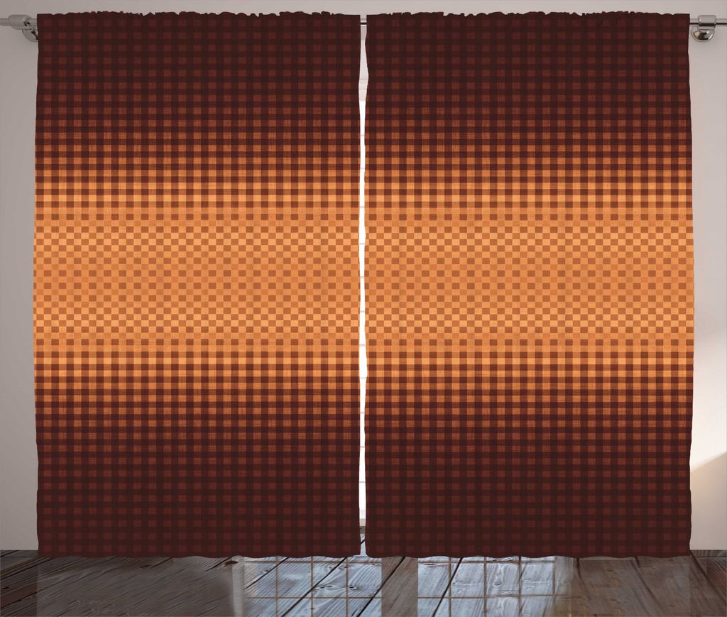 ABAKUHAUS Kariert Rustikaler Gardine, Mosaic Grid Design, Schlafzimmer Kräuselband Vorhang mit Schlaufen und Haken, 280 x 225 cm, Dunkelbraun und ...