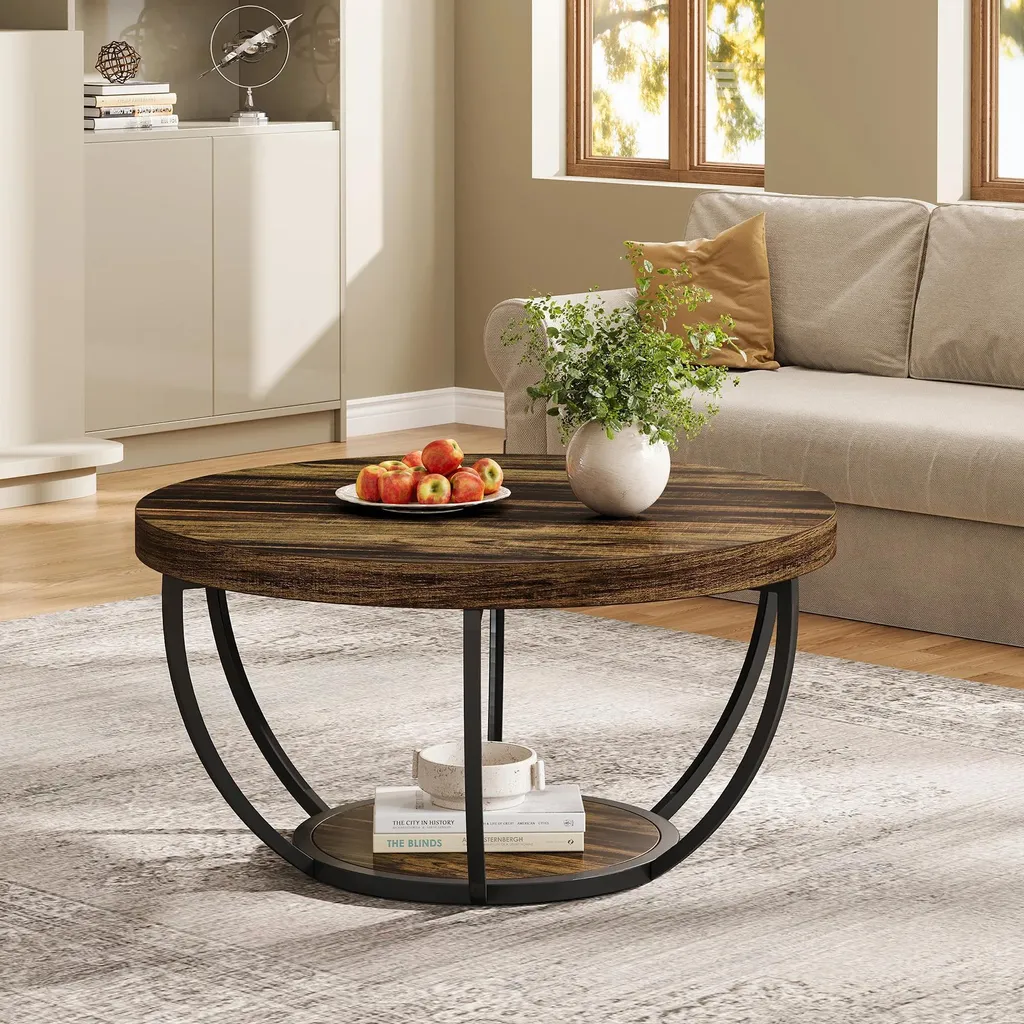 Table basse de salon ronde pour décoration moderne - Bois marron 80cm