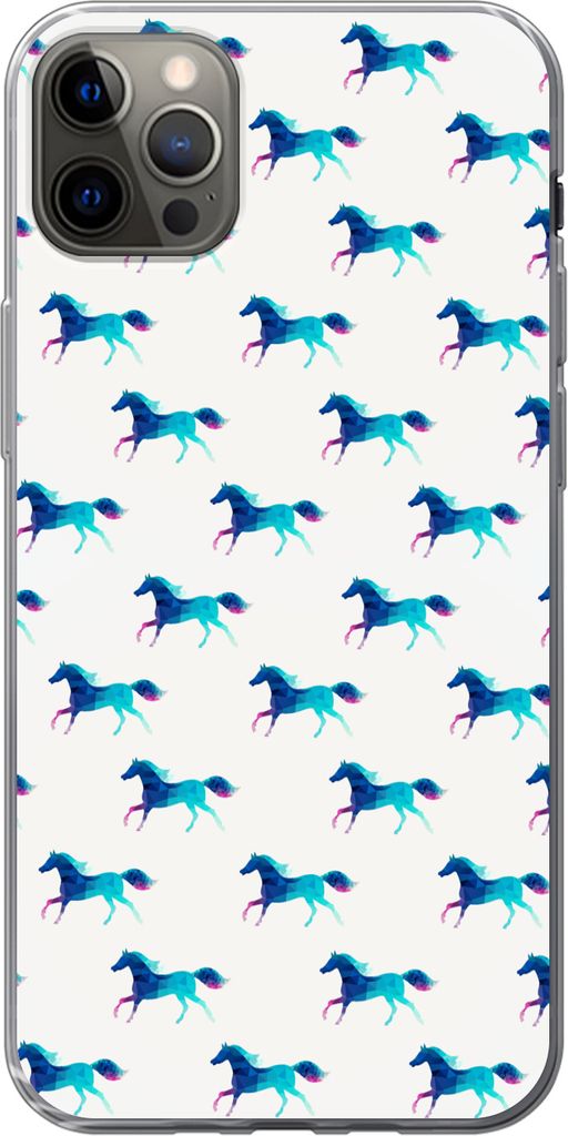MuchoWow Handyhülle Schutzhülle Hülle für Telefoonhoesje iPhone 12 Pro Max Mädchen - Pferde - Kristall - Muster - Mädchen - Blau - Kinder -...