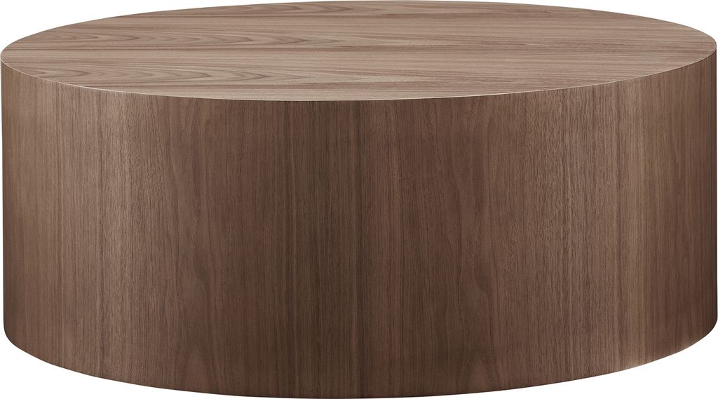 A round wooden coffee table.