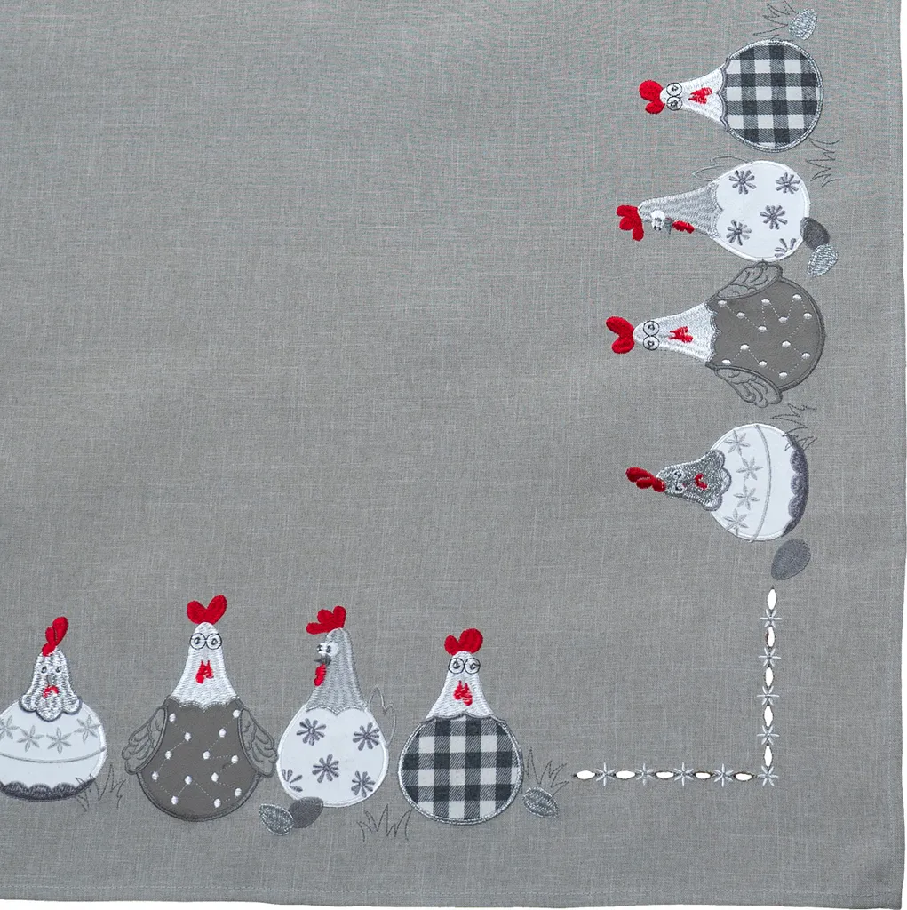 Tovaglia TAMI 85x85 cm Ricamata Pollo Grigio Country - Offerta Online