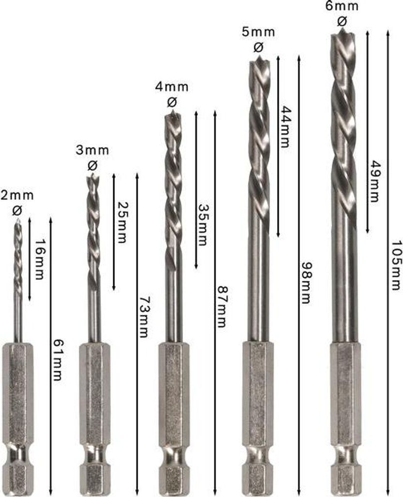 PRO Wood HSS Holzspiralbohrer Set. 5-tlg. Produktbild 