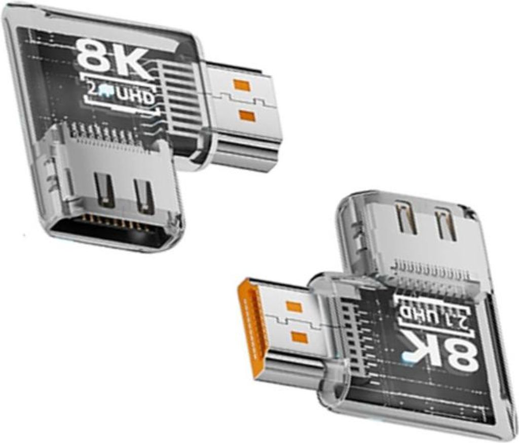 INF 8K HDMI 2.1 Adapter 90 Degree Left Angled ABS Connector für PC Monitor TV 3 Stück Transparent