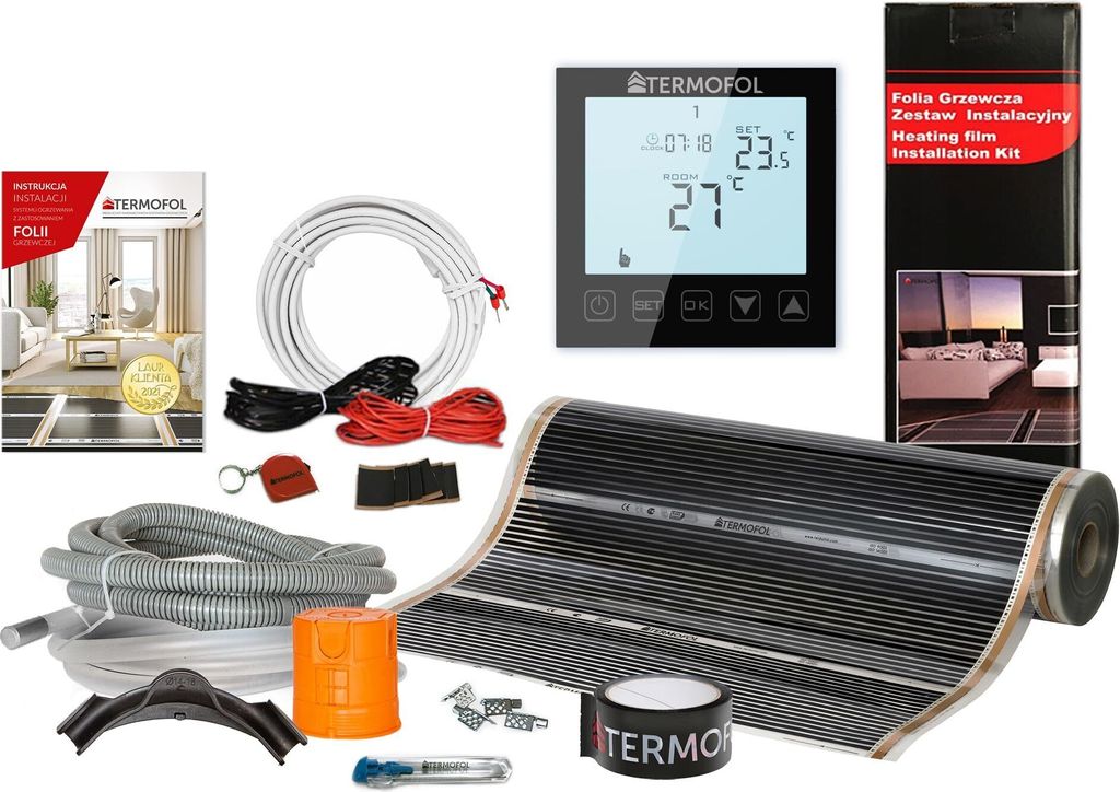 Termofol Elektrische Heizfolie mit Thermostat H1 Schwarz, Leistung 60 W/m2, 34 m²