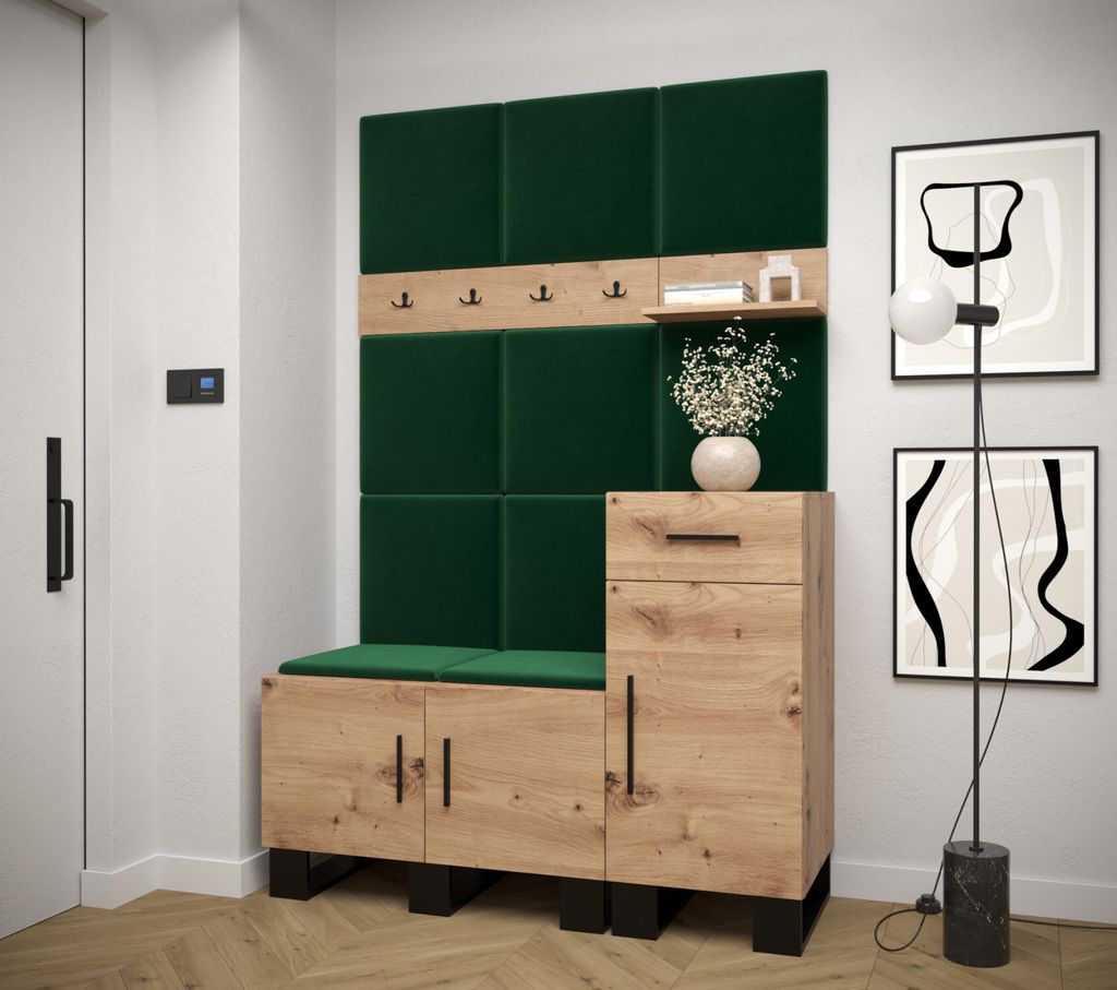 Flur-Garnitur RUMIE 5 – Eiche Artisan, grüne Paneele