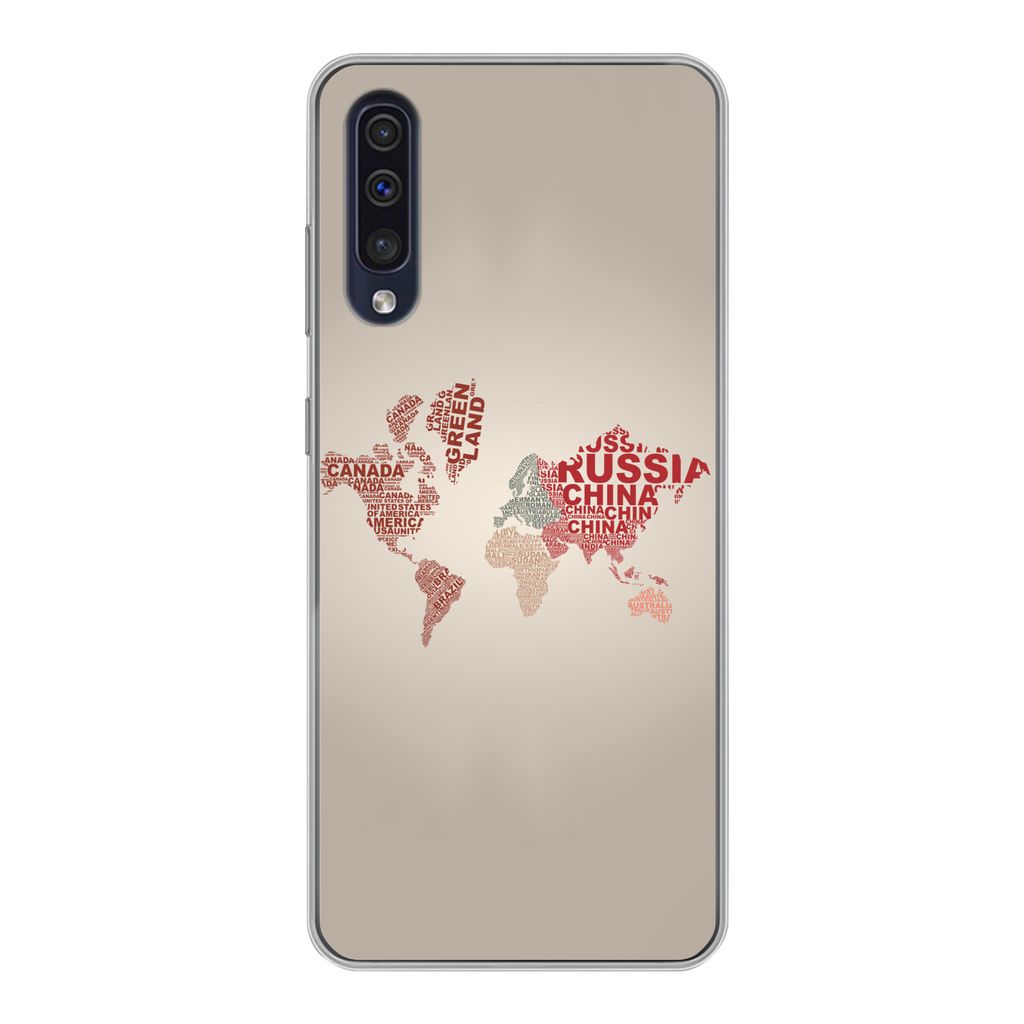 MuchoWow Handyhülle Schutzhülle Hülle für Samsung Galaxy A30s Weltkarte - Karte - Briefe Silikon Softcase Handy Hülle - Karteninhaber