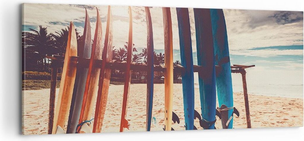 Bild auf Leinwand - Leinwandbild - Einteilig - Surfen Strand Board - 100x40cm - Wand Bild - Wanddeko - Wandbilder - Leinwanddruck - Bilder - Wandde...