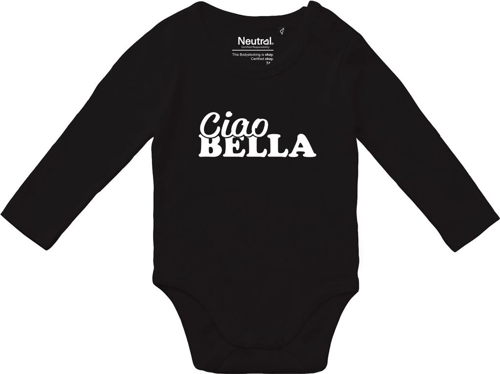 Huuraa Baby Body Ciao Bella Italien 62 Black Baumwolle Fairtrade Langarmbody Geschenkidee