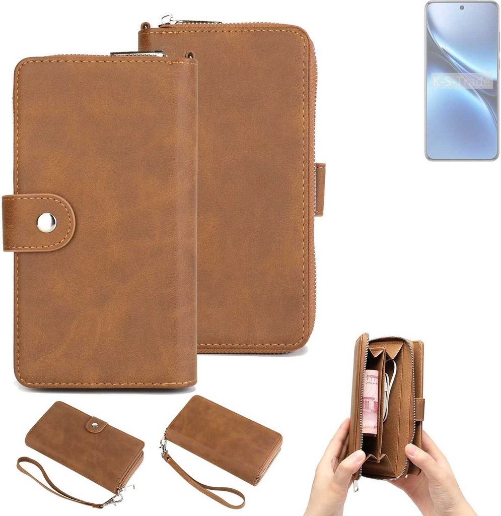 K-S-Trade Handyhülle Schutzhülle kompatibel mit Vivo X200 & Portemonnee Tasche Handytasche Case Etui Geldbörse Wallet braun (1x)