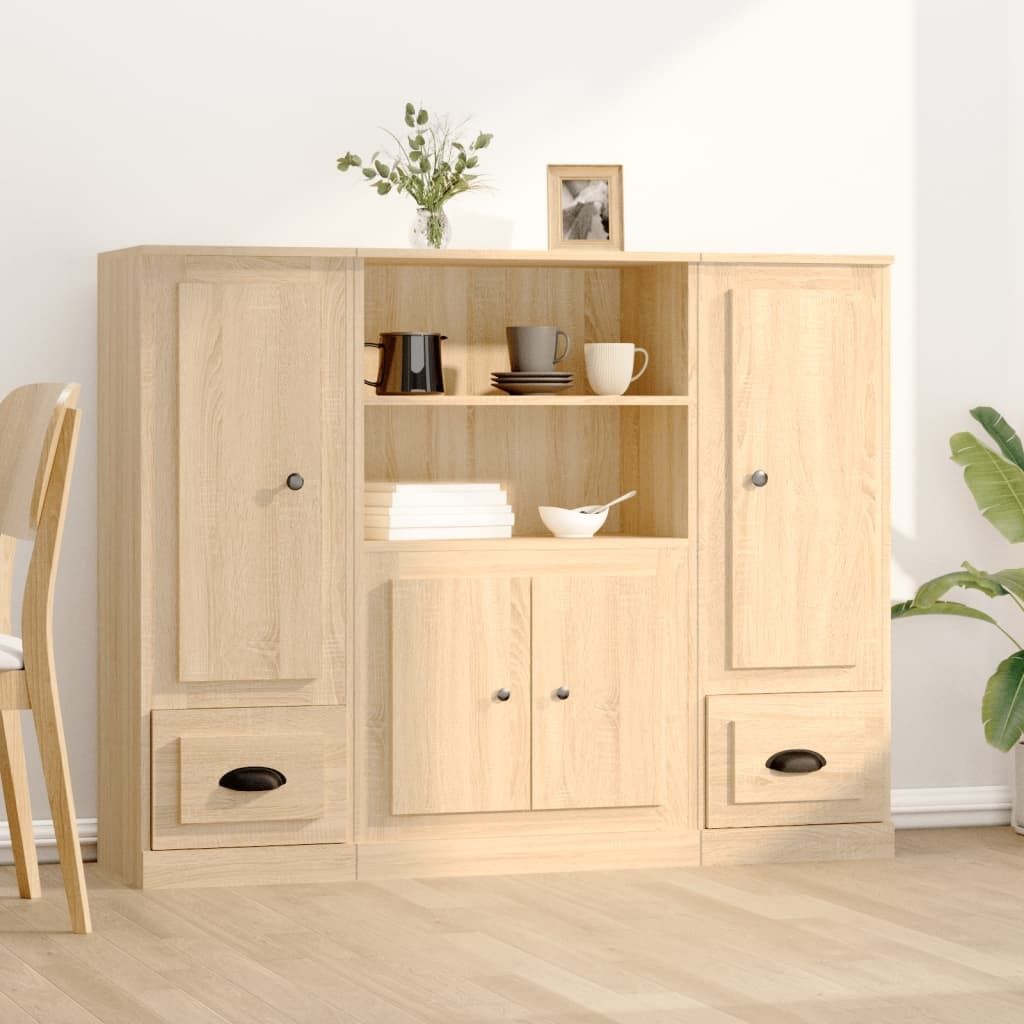 vidaXL Highboards 3 Stk. Sonoma-Eiche Holzwerkstoff Produktbild 
