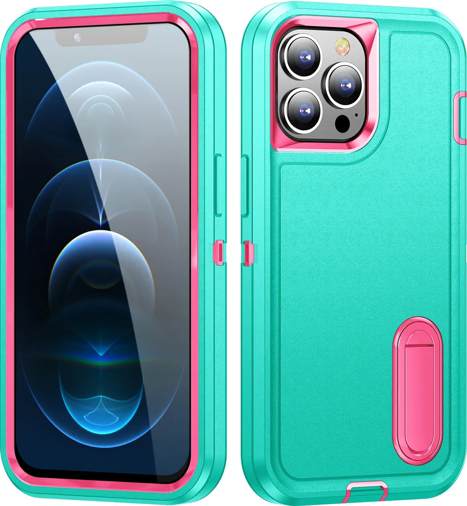 Custodia per iPhone 12 Pro Max Hybrid a tre strati robusta custodia protettiva antiurto con supporto Turchese