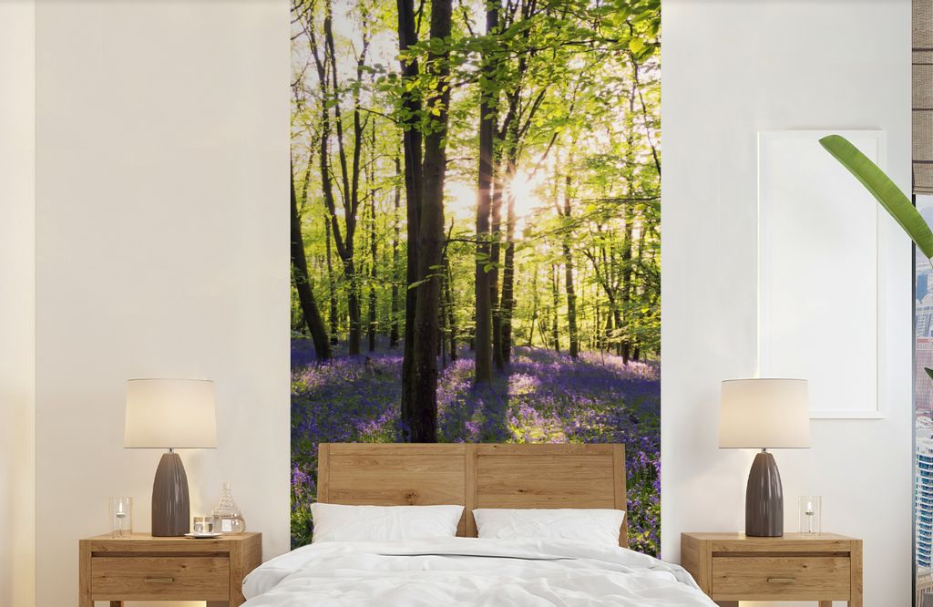 MuchoWow Fototapete für Wohnzimmer oder Schlafzimmer Wandtapete Vinyl Motivtapete Wald - Blumen - Lavendel - 120x240 cm - Hintergrundbild