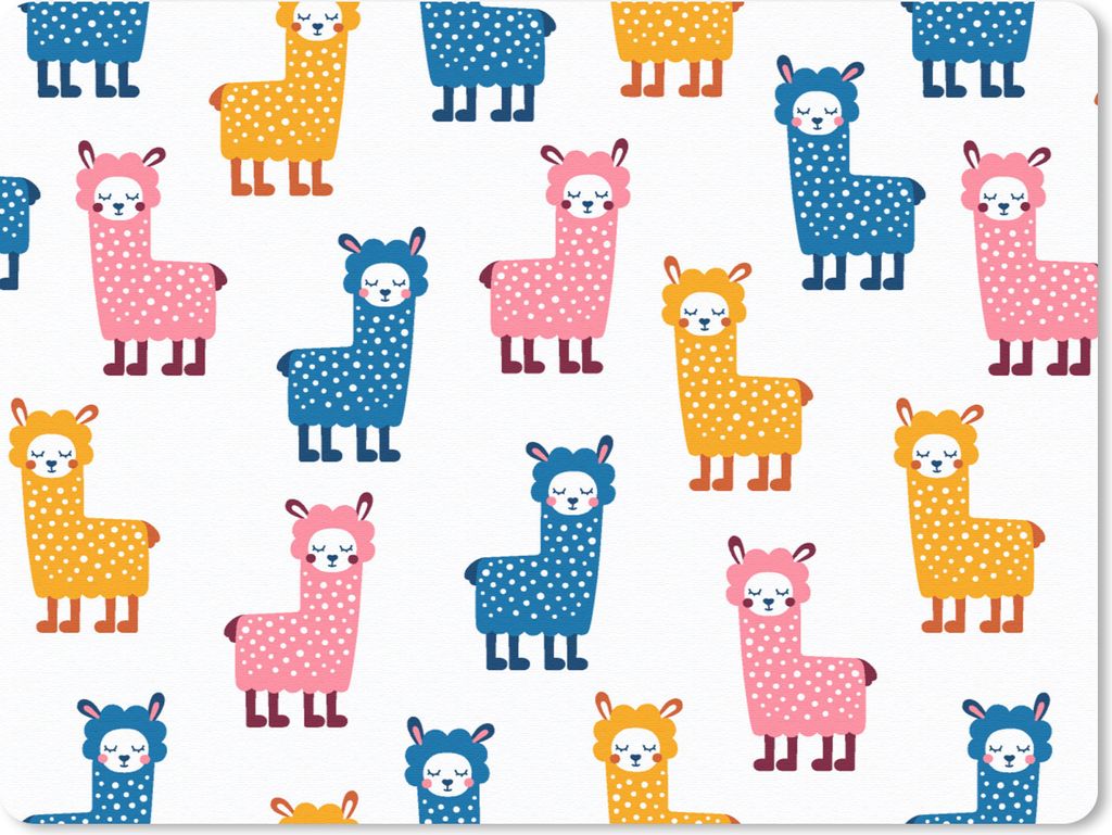 MuchoWow Mauspad Mousepad Lama - Tiere - Muster - Rosa - Blau 40x30 cm - Mousepads - Maus Mat - Pad - Mausunterlage - Anti Rutsch
