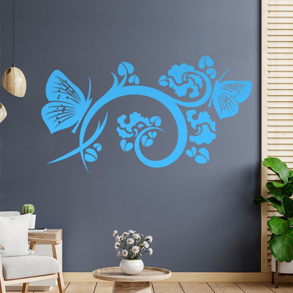 Falter Schmetterlinge Blüte Wandtattoo in 6 Größen - Wandaufkleber Wall Sticker - Dekoration, Küche, Wohnzimmer, Schlafzimmer, Badezimmer