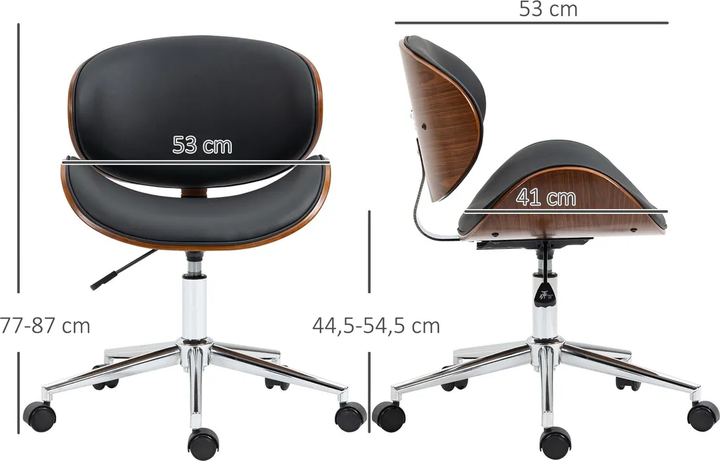 Fauteuil de bureau pivotant design bois et cuir synthétique noir