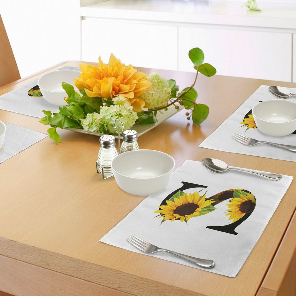 ABAKUHAUS Briefe Platzmatten, Buchstabe S mit Flora Elements Sonnenblumen auf dunklen farbigen abstrakten Kunstdruck, Tiscjdeco aus Farbfesten Stof...