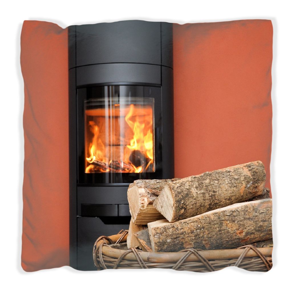 Wallario Premium Kissen, weiche Oberfläche, mit Motiv Kamin Romantik, Größe: 60 x 60 cm, mit weißer Rückseite