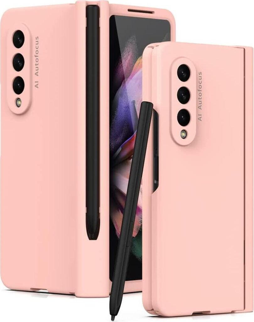 Galaxy Z Fold3 2021 Hülle mit Pen, Scharnierschutz Hartes PC Anti-Kratzer Schutzhülle mit Displayschutzfolie für Samsung Galaxy Z Fold 3 5G Pink