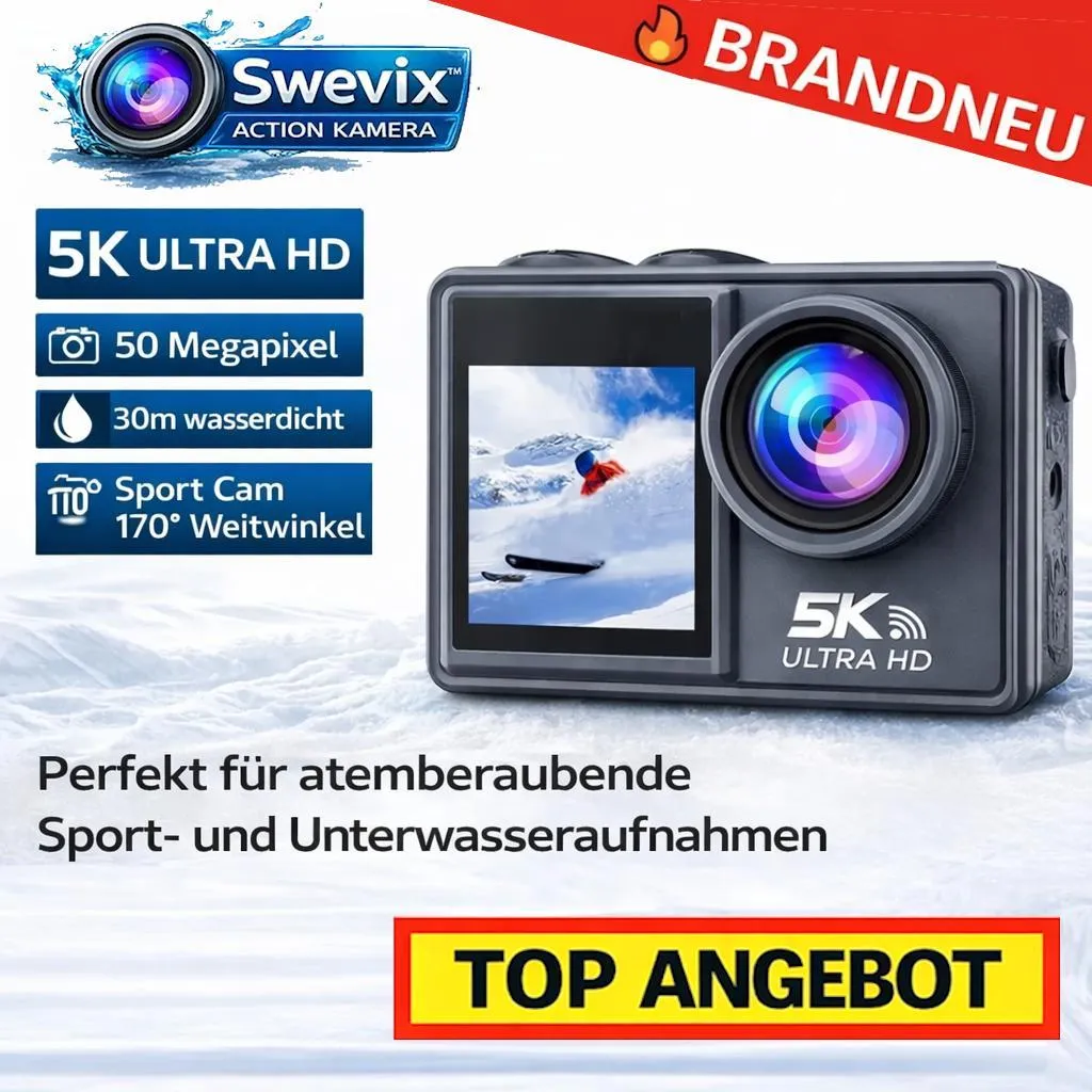 Caméra Sport Étanche Swevix 5K avec WiFi et Grand Angle 170 Degrés