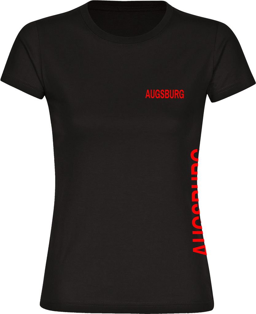 multifanshop Damen T-Shirt - Augsburg - Brust & Seite, schwarz, Größe XL