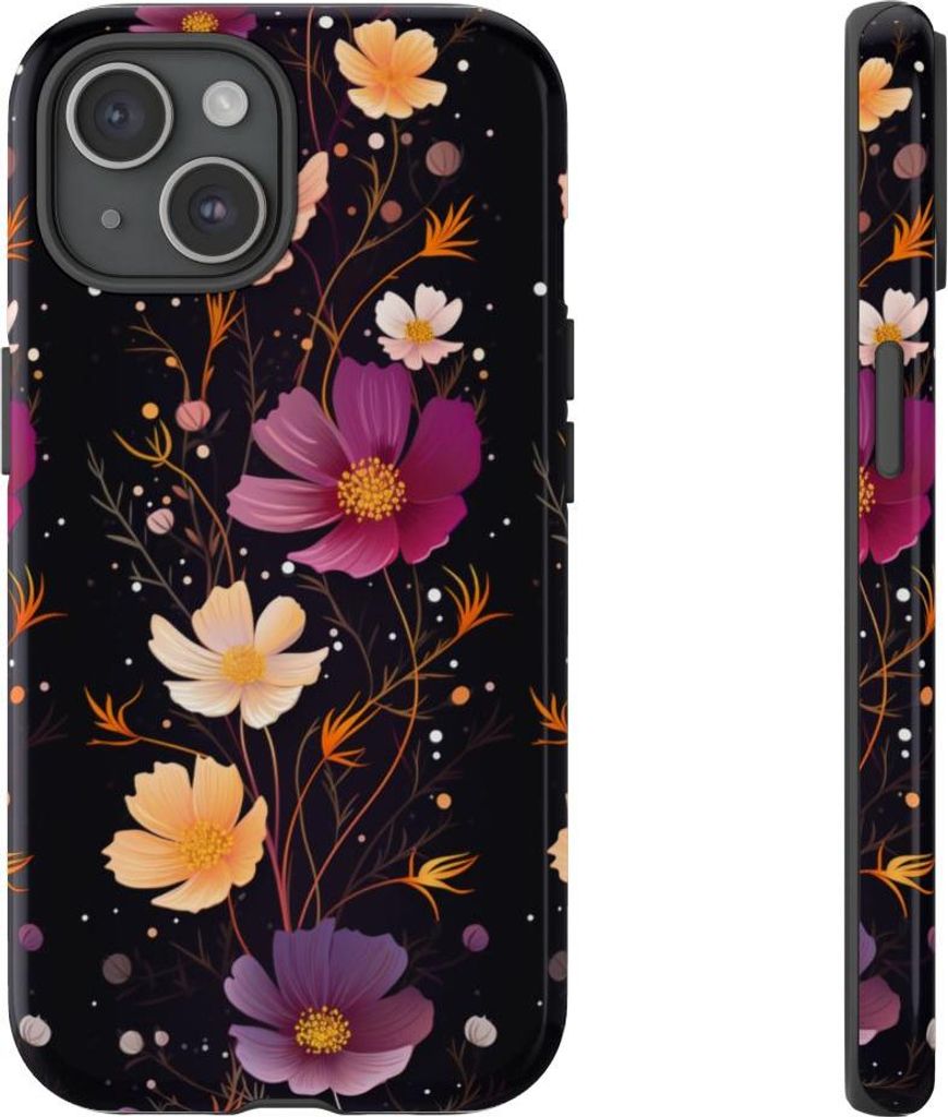 Elegantes Blumenmuster im Kosmos-Stil – Hülle Kompatibel mit iPhone 15