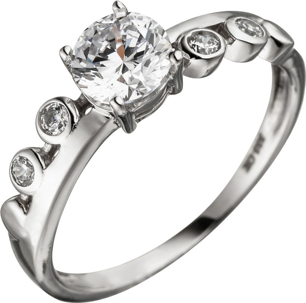 Ring Damenring mit 5 Zirkonia weiß 333 Gold Weißgold Zirkoniaring Fingerring Innenumfang 50mm Ø15.9mm